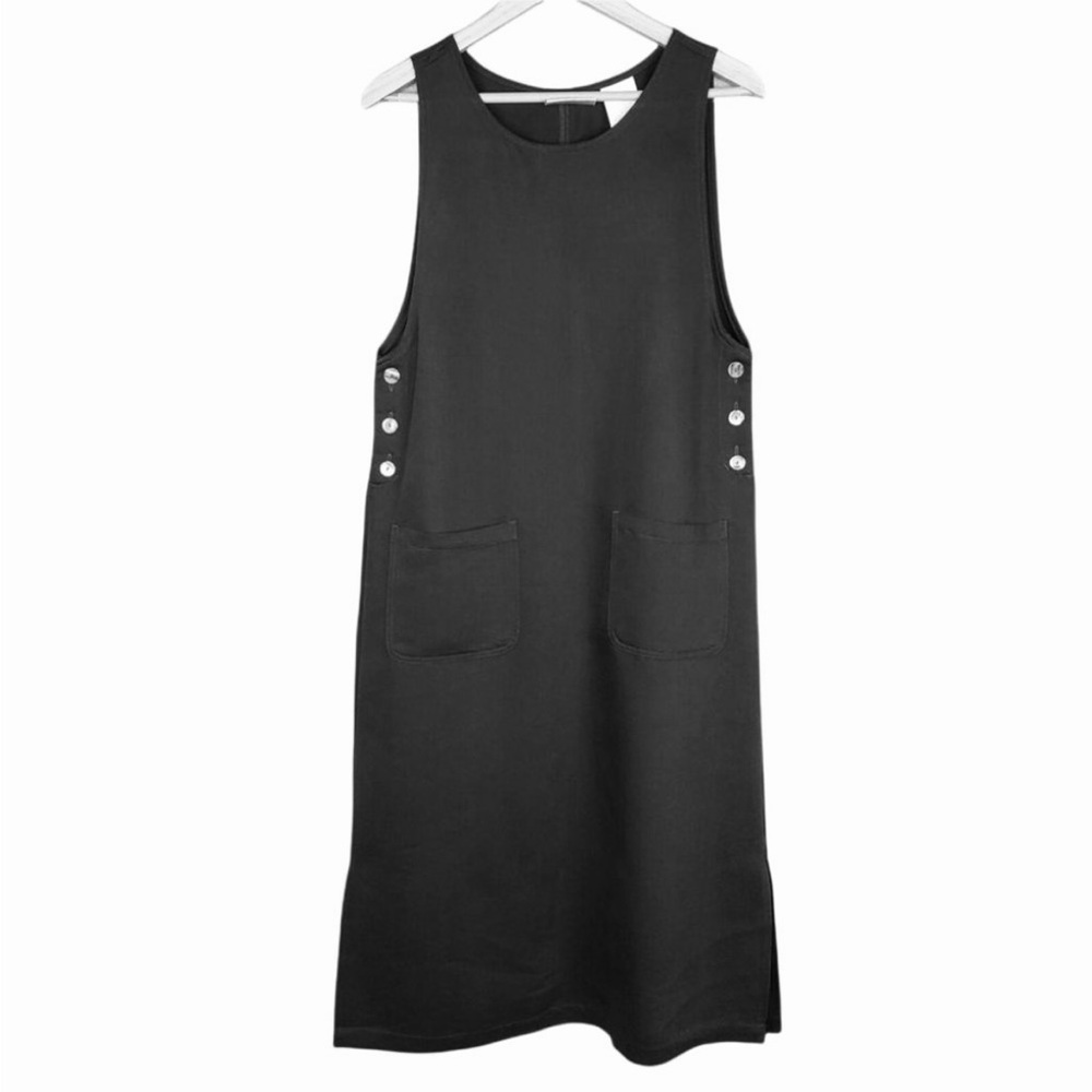 Erika Studio Vintage 90s Pinafore Dress Side buttons front pockets black M